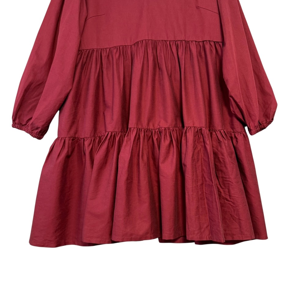 Emma Knudsen | Frankie Burgundy Tiered Babydoll V-Neck Long Sleeve Dress Size 2X - Picture 4 of 13
